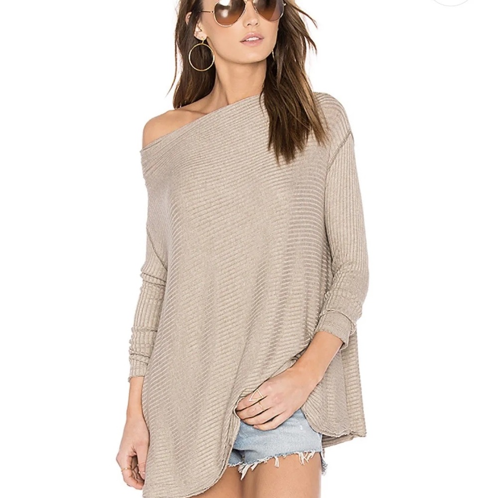 Free People LOVER RIB THERMAL TOP IN TAUPE Size X-Small.